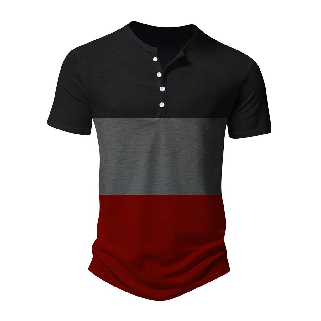 Camicia a maniche corte ampia e versatile da uomo, estiva, con scollo a vite, in tinta unita