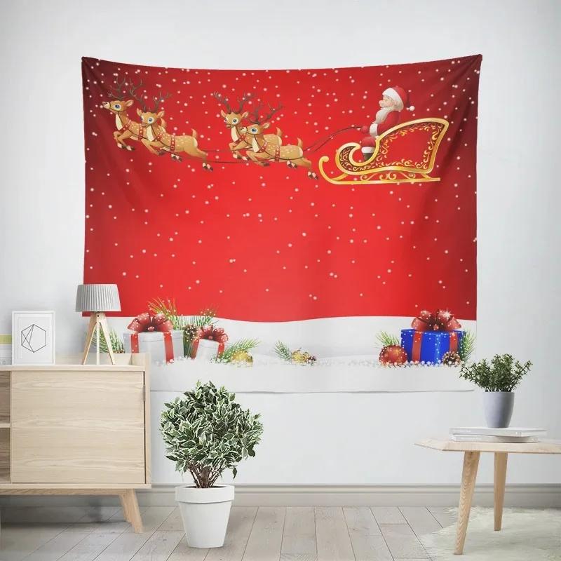 New Year Christmas Cartoon Santa Claus Pattern Tapestry Living Room Sofa Home Decoration Christmas Gift