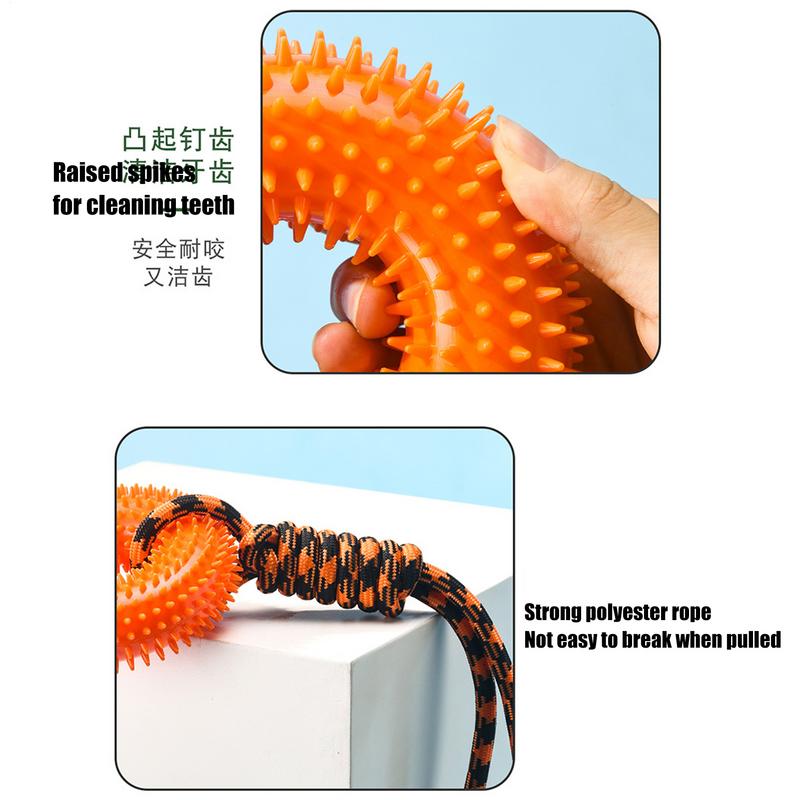 Squeaky Dog Toys Spiky Ring Chewing Trainer Aggressive Chew Indestructible Dog Toy With Rope For Puppy Teething Boredom Relief