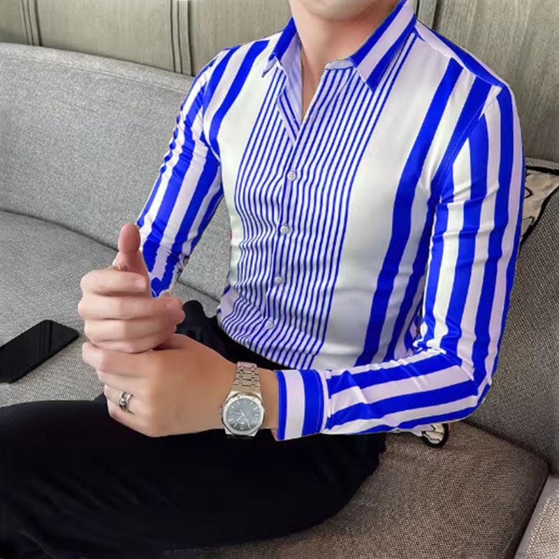 9-color Striped Men's Shirt Casual Breathable Plus Size Men's Clothing Sports Comfortable Fabric Long Sleeved Shirt Collar