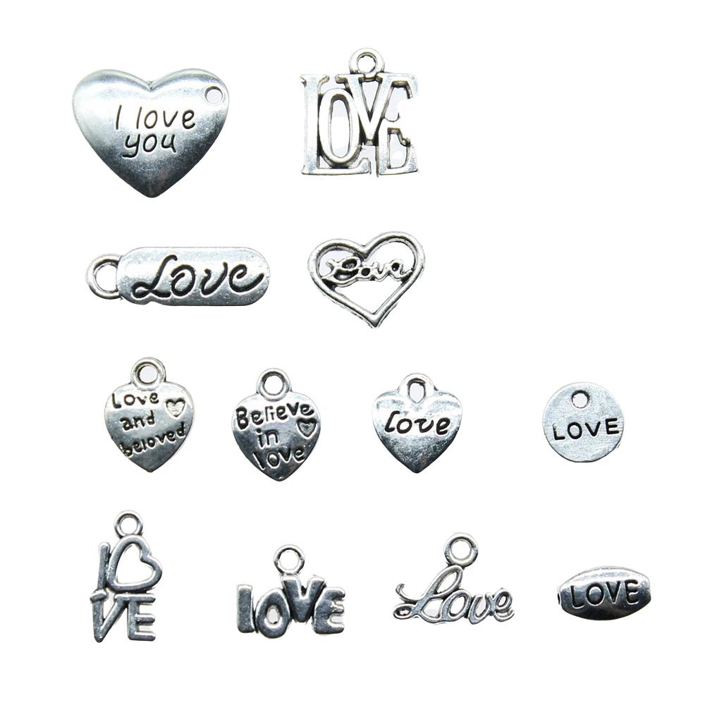 40pcs Charms Love Antique Silver Color Love Heart Charms Jewelry Findings DIY Word Love Charms Wholesale