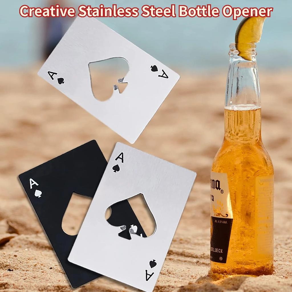Black White Creative Stainless Steel Bottle Opener Poker Ace of Spades Pocket Card Wine Beer Soda Cap Decapper Kitchen Tools