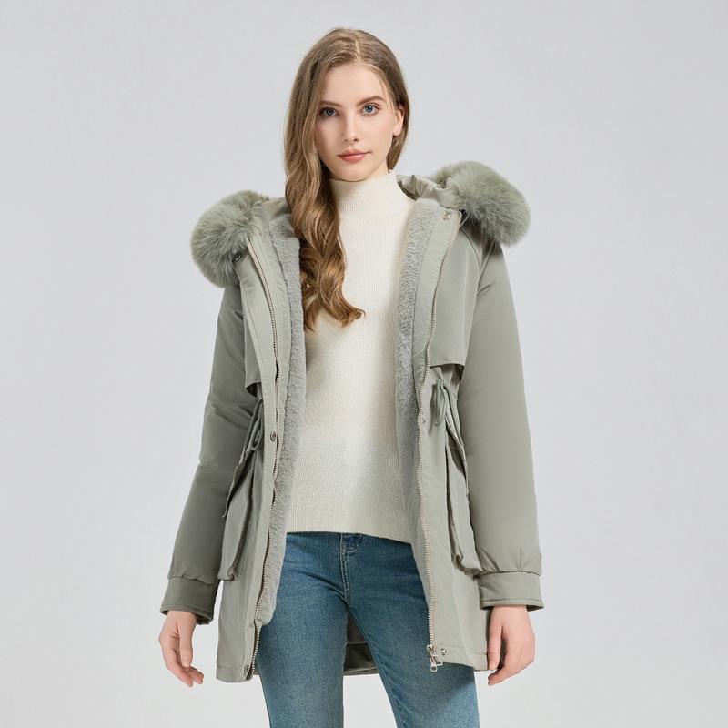 Women's Mid-Length Korean Style Cotton Padded Parka - Velvet Lined Winter Jacket