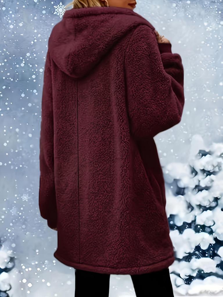 2024 European Winter Women's Long Sleeve Hooded Plush Zipper Cardigan Coat
