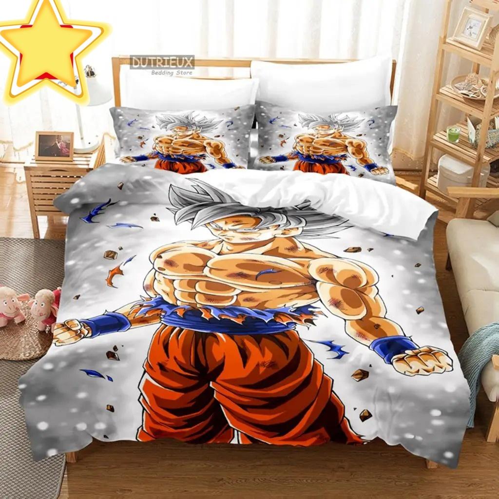 2026 Hot Sale Japanese Anime Dragon Ball Son Goku Bedding Set Quilt Cover Twin Full Bedroom Bed Decor for Teens Best Gifts