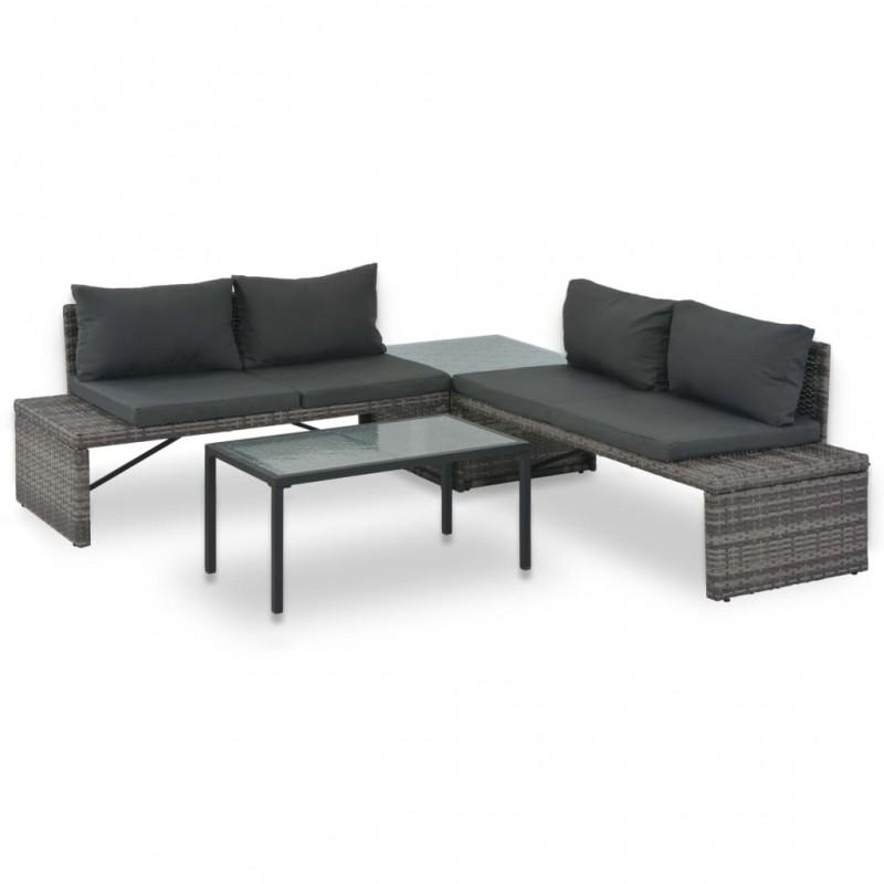 Day and Night - Day and Night Garden Lounge Set 3 Pieces and Gray Synthetic Rattan Cushions