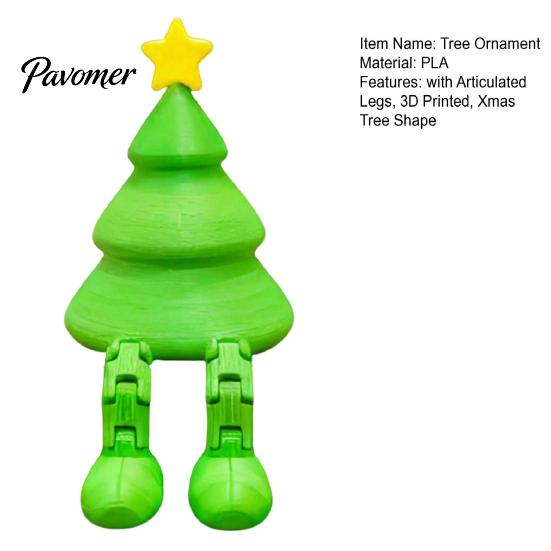 Christmas Tree Ornament Figurine with Articulated Legs, 3D Printed Xmas Statue, Mini Desk Decoration for Home Office Shelf Holiday