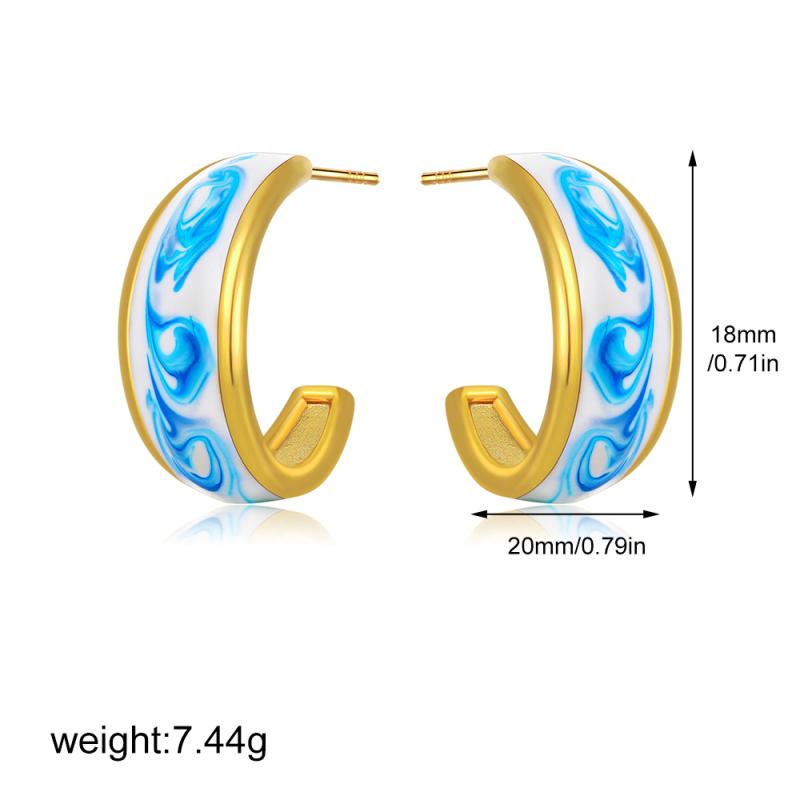 Exquisite Blue and White Porcelain Pattern Geometric Earrings Designer Style 18K Gold Plated Heart Square Dangle Earring Bijoux