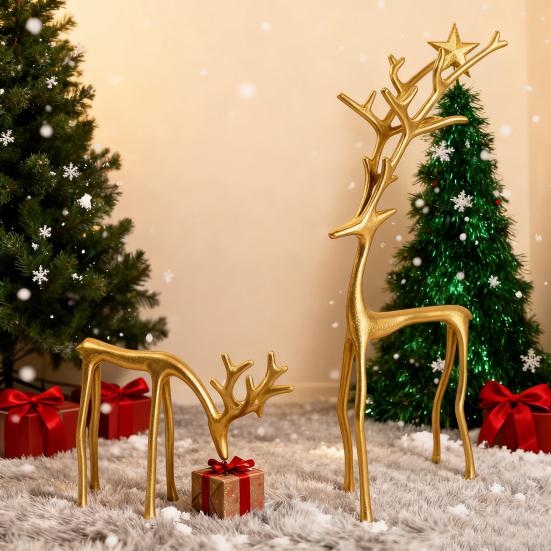 Minimalist Reindeer Statue Artistic Alloy Deer Sculpture Modern Abstract Golden Reindeer Ornament for Christmas