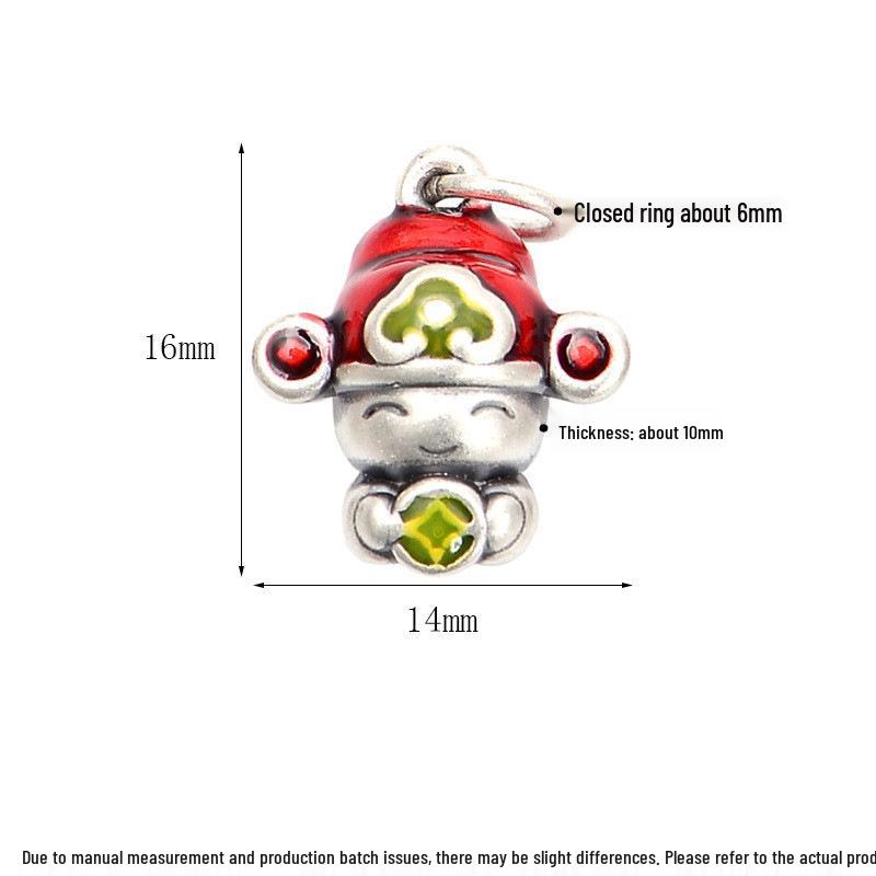 S999 Sterling Silver Five Blessings Pendant with 3D Epoxy and Braided Rope for DIY Jewelry