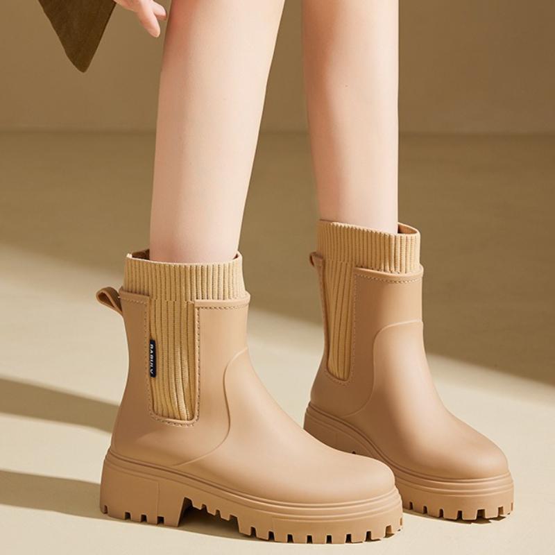 Women's Rain Boots Womens Mid Tube Wear Resistant Rubber Shoes Waterproof Non Slip Women Boots Slip On Zapatos De Mujer
