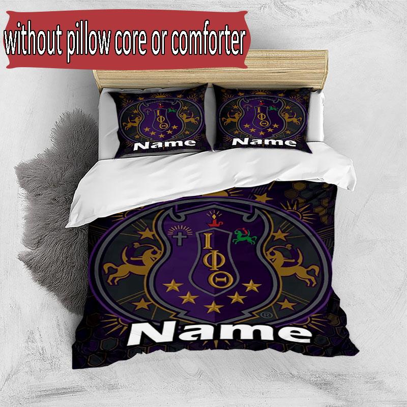 3pcs Duvet Cover Set (1*Duvet Cover + 2*Pillowcase, Without Core), Custom Name Iota Phi Theta Pattern Bedding Set, Home Bedroom Decor Gift
