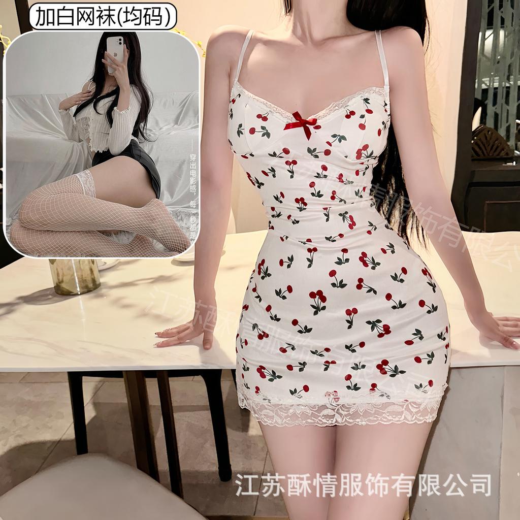 Sex lingerie pure desire cherry sexy women's bed small chest plus chest pad passion uniform seduction suit