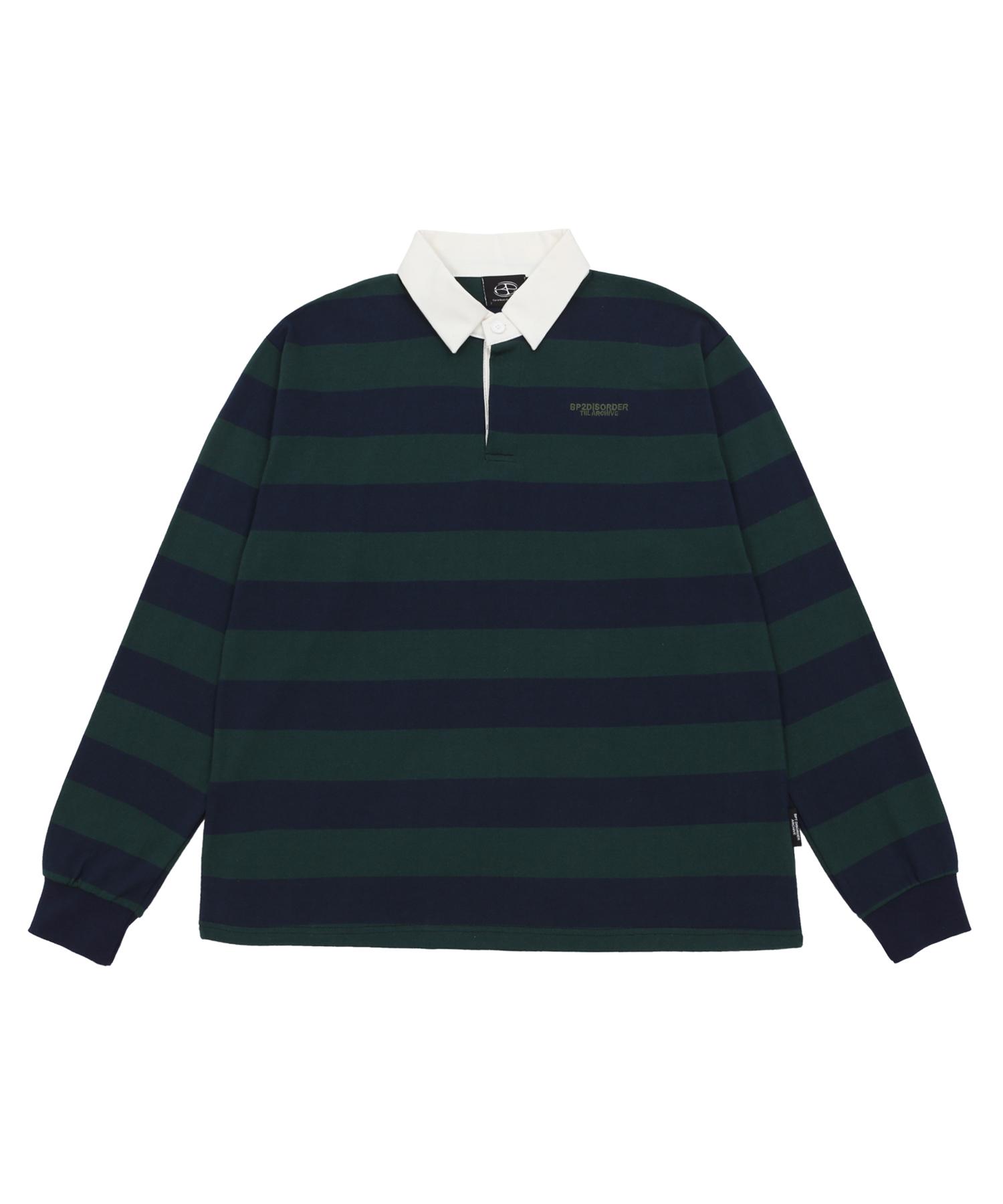 98 Striped Rugby Long Sleeve Shirt Green 3(L)