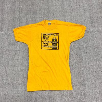 Vintage Brier Cup Curling Shirt Mens Small Yellow 1970s Ottawa 50th Anniversary