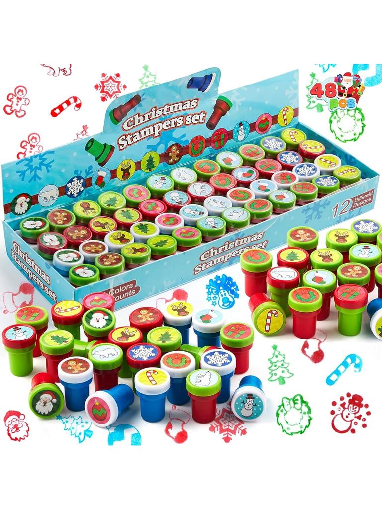 JOYFY 48 Stück Weihnachten Sortierte Stempel Kinder Selbstfärbender Stempel für Weihnachtsfeier Gastgeschenke Strumpffüller Basteln Schulpreise