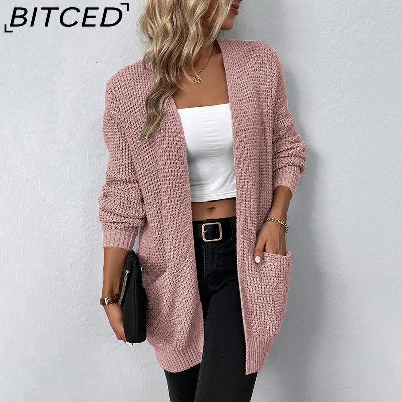

BITCED Autumn/Winter Women s Knitwear Solid-Colour Pocket Cardigan Sweater XL