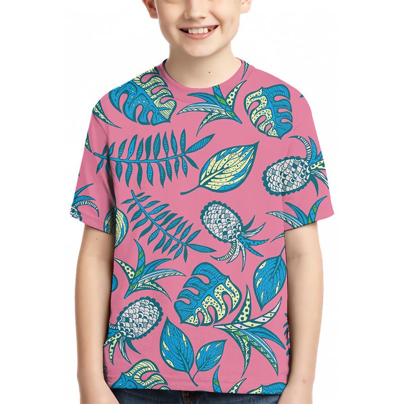 Children's Plant Pattern 3D Digital Printed Boys' Casual and Comfortable Round Neck Short Sleeved T-shirt