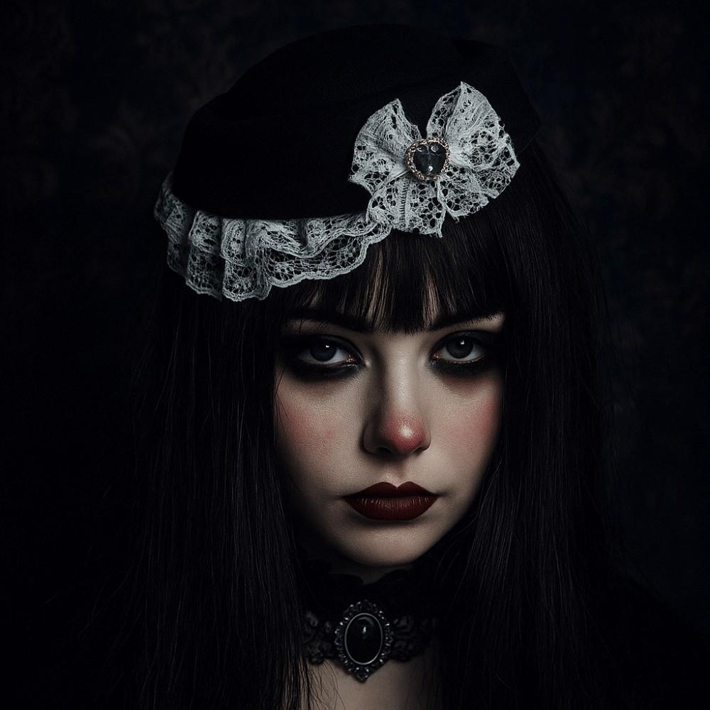 Elegant Lace Billycock Hat Sweet Heart Crystal Round Hat Vintage Bow Pillbox Hat  Dance Show