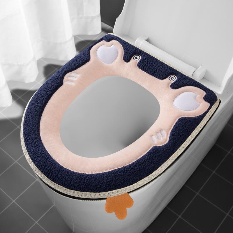 

Toilet seat cover with hook and loop fastener, zippered seat pad, winter toilet seat cover, embroidered pattern, toilet seat cover pad 37*43