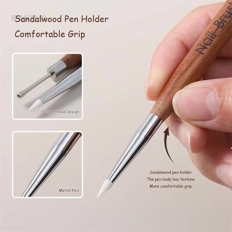 Double Head Nail Art Brush Silicone Spatula Brush Carving Flower Painting Pen Stainless Steel UV Glue Mixer DIY Manicure Tools