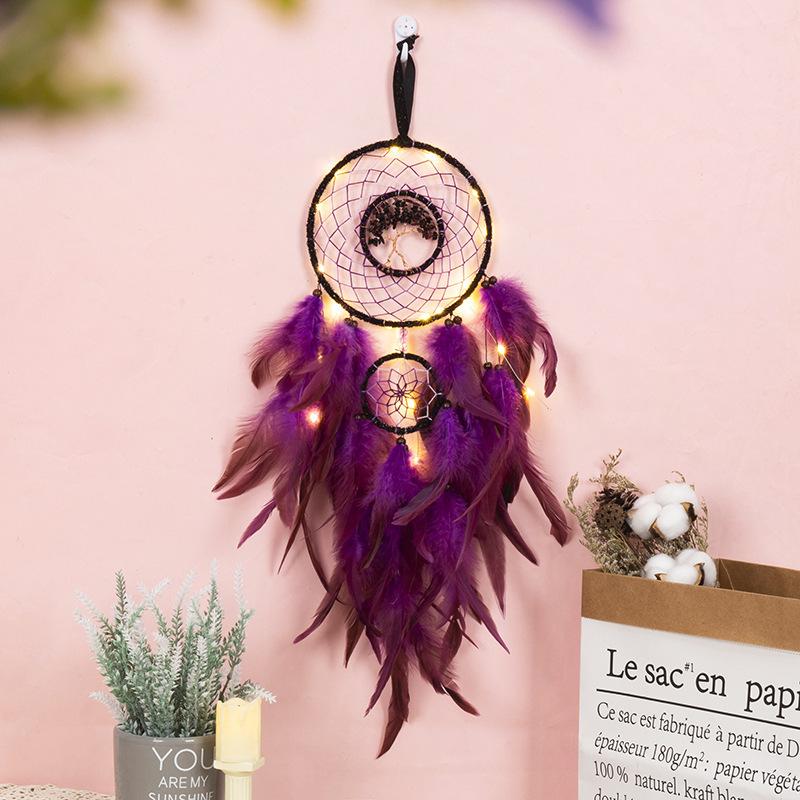 Life Tree Wind Chime Stone Hanging Ornament Fresh Girl Heart Forest Feather Pendant Bedroom Windowsill Creative Decoration