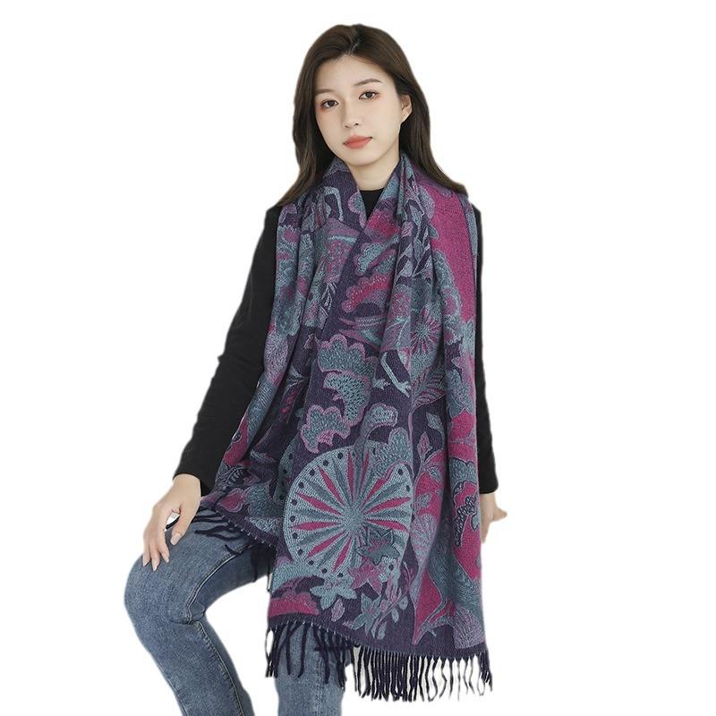 Ethnic Style New Cashmere Feel Scarf Shawl Women's Foreign Wear Travel Warm Autumn and Winter Scarf Shawl