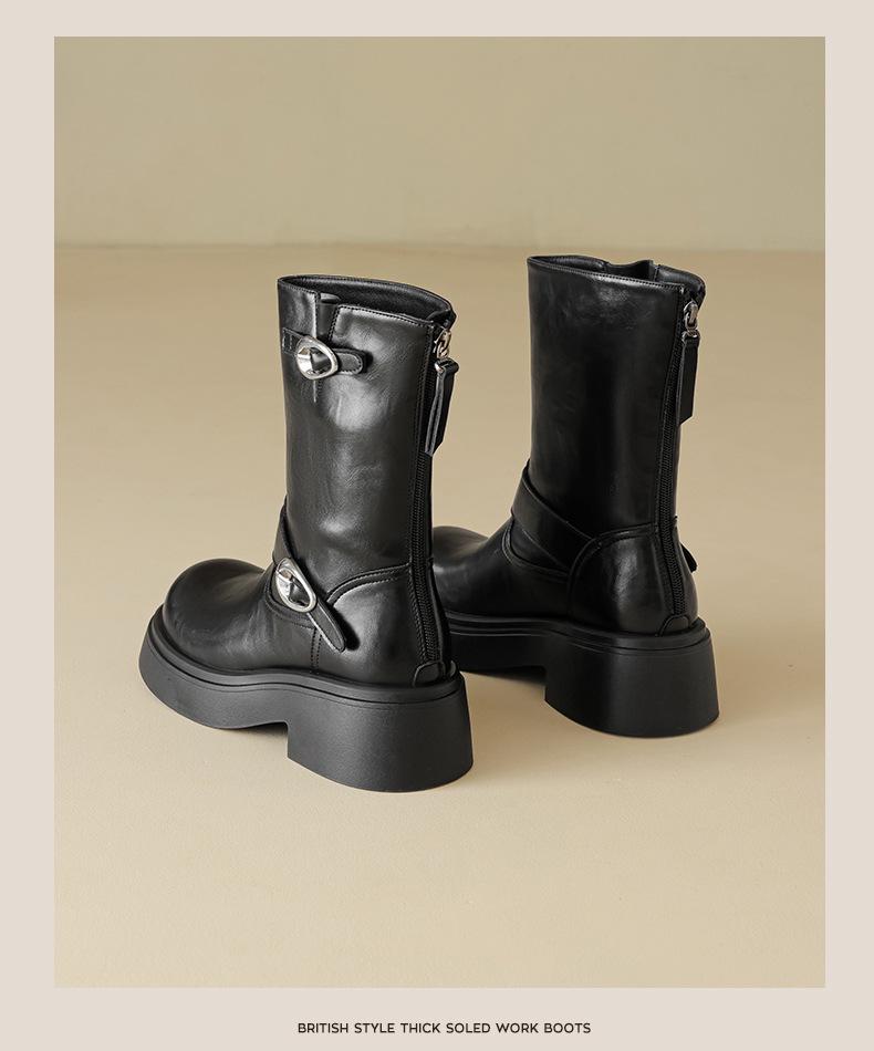 Augusden Women's Retro British-Style Chunky Heel Martin Boots - 2025 Mid-Calf Fashion