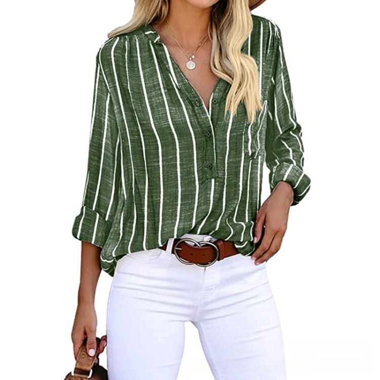 Fashion Printed Striped Shirt for Women Plus Size Simple Style