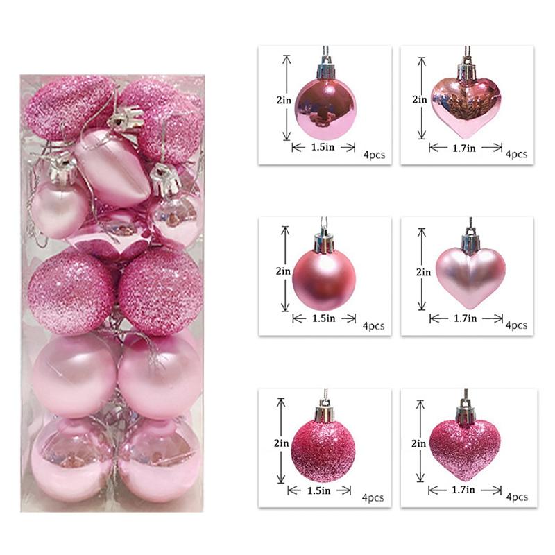 24 Teil/schachtel Weihnachtskugel-Ornamente Herzform Weihnachtsbaum Hängender Anhänger Weihnachtsdekorationen für Zuhause 2025 Navidad Natal