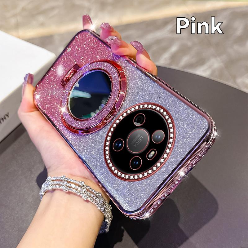 Pro Huawei Mate 40 50 60 Diamantové Pokovení Nárazuvzdorné Pouzdra s Magnetickým Držákem Mate 50 Luxusní Zrcadlový Třpytivý Kryt Pouzdro Mate 60 Pro