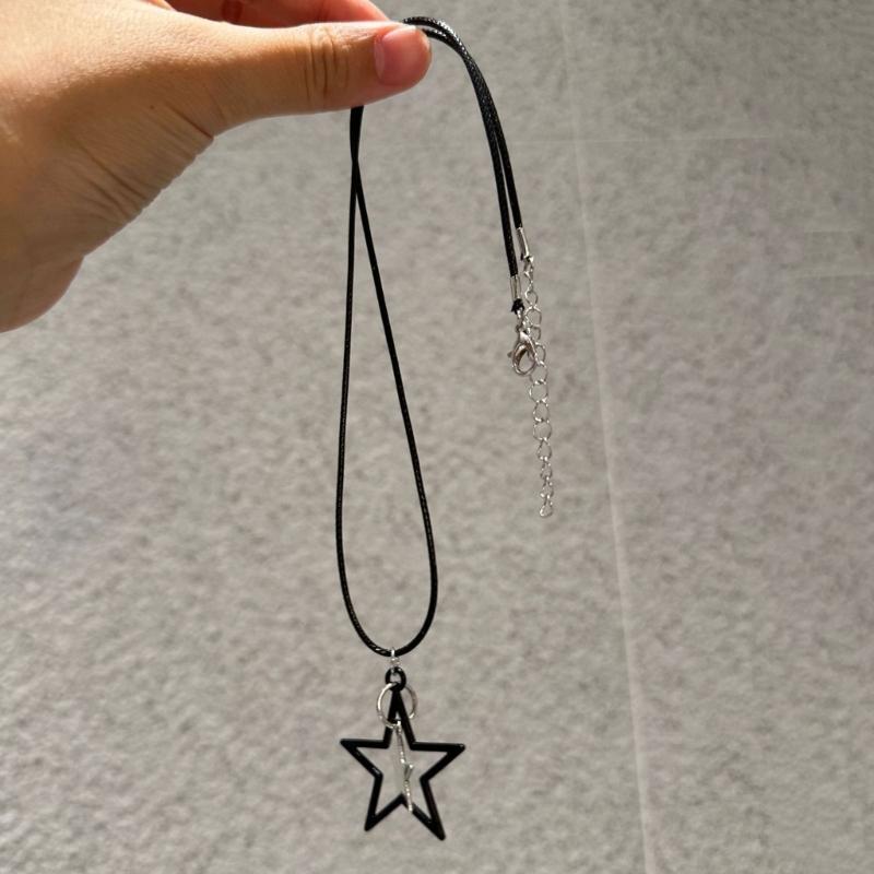 Black Star Pendant Necklace Exquisite Punk Double Star Clavicle Chain Unique Choker Jewelry Hip Hop Earring Eye Catching