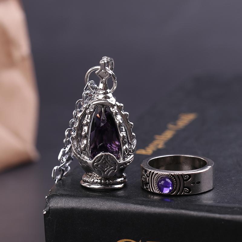 2Pcs/Set Anime Magica Cosplay Gem Necklace Pendant Ring Set Gift Party Prop