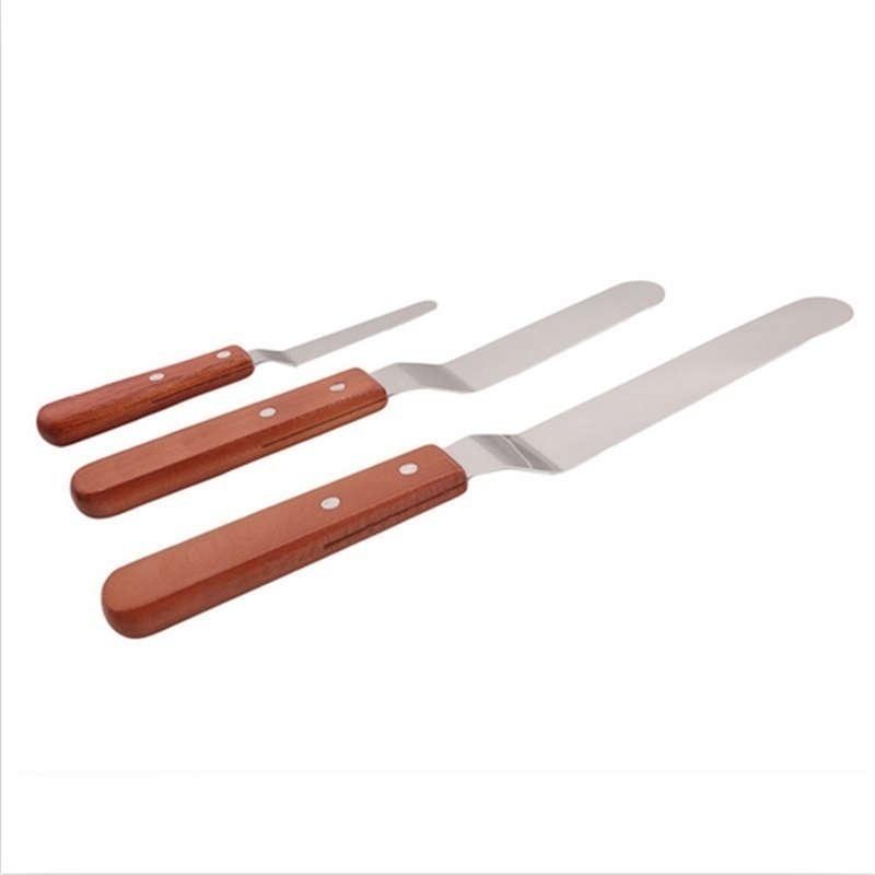 L Shape Curved Cake Icing Spatula Wooden Handle Stainless Steel Cake Cream Scraper LS