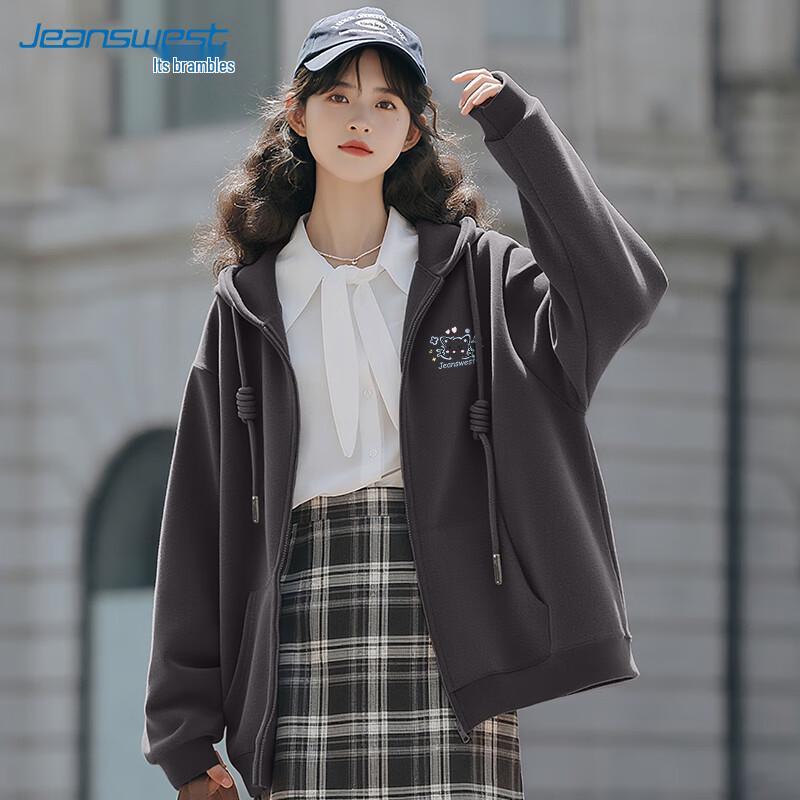 JEANSWEST Damen Locker Geschnittener Kapuzen-Cardigan mit Reißverschluss