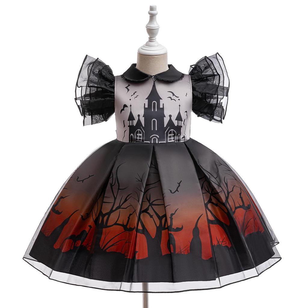 Kids' Halloween Witch Cosplay Cartoon Print Dress