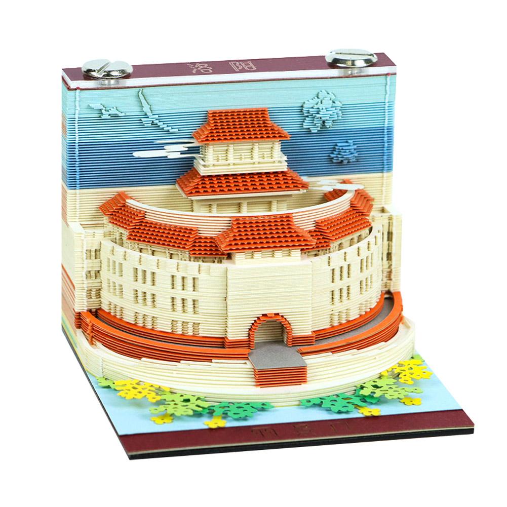 

3D Memo Pad Ancient Architecture Paper Carving Art Notepad With Pen Holder 3D Non-stick Sticky Note DIY Paper Notes