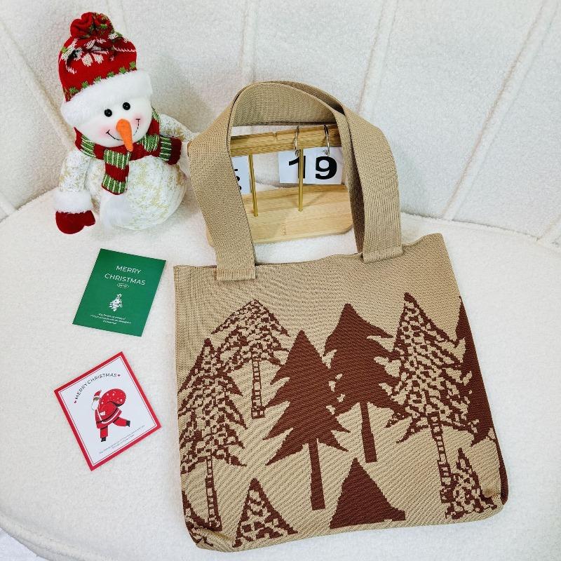 Bags Female Creative Christmas Tree Knitted Wool Tote Bag Versatile Large Capacity Commuter Shoulder Tote Bag Wool Bag