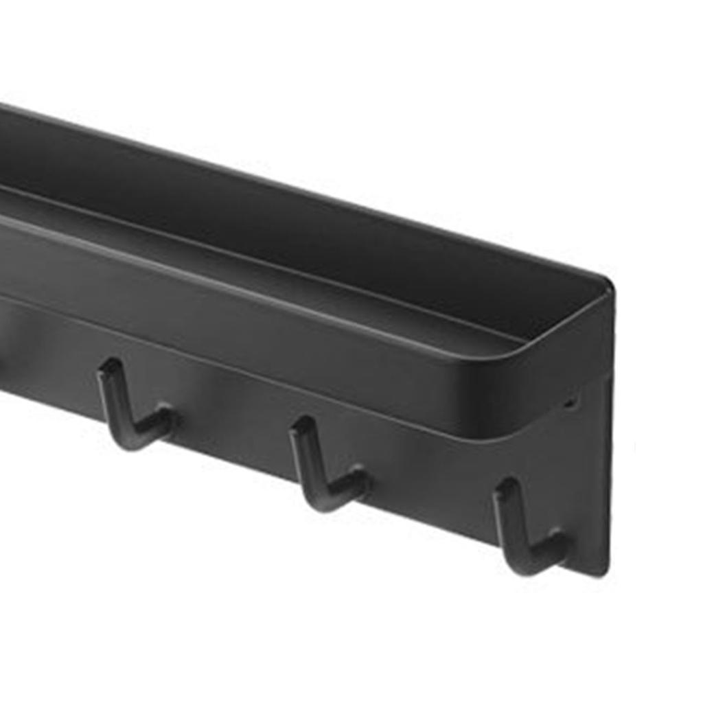 Key Rack with Tray 6pcs Hooks Nail Free Installation Rounded Corners Decorative Practical Carbon