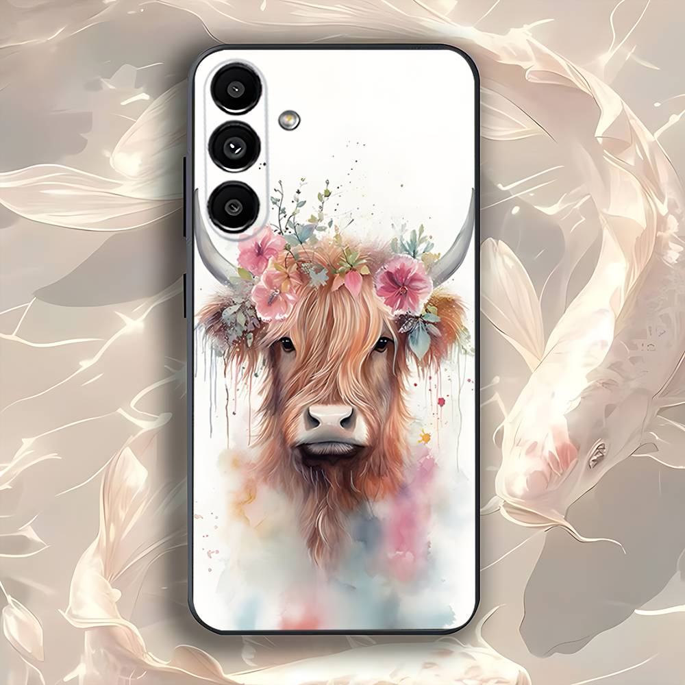 

Animal Highland Cattle Cow For Samsung Galaxy A73,52,32,71,41,53,31,72,22,5G,J7,Note,8,9 Soft Black Dust-proof Cover SamsungA51