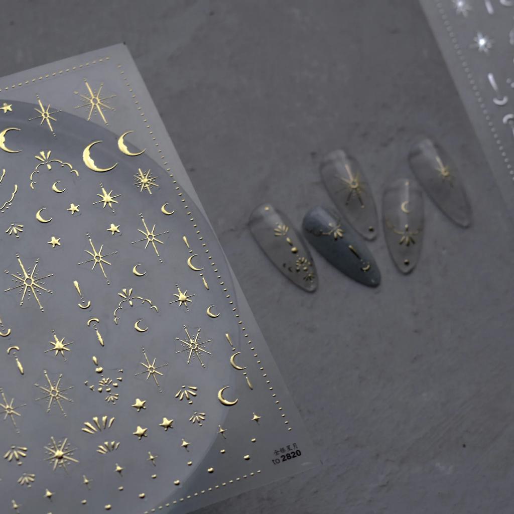 1pcs 5D Bronzing Retro Star Nail Art Stickers Luxury Gold Silver Fire Pattern Nail Decorations Transfer Decals DIY Accessories