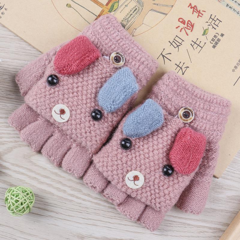 Children's boys and girls knitted gloves half finger flip dual-purpose writing puppy wool warm children's cold