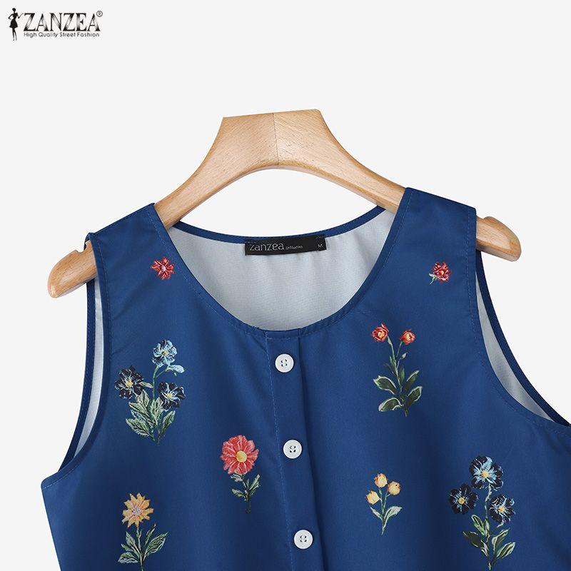 ZANZEA Women Floral Print Summer Casual Round Neck Sleeveless Tank Tops