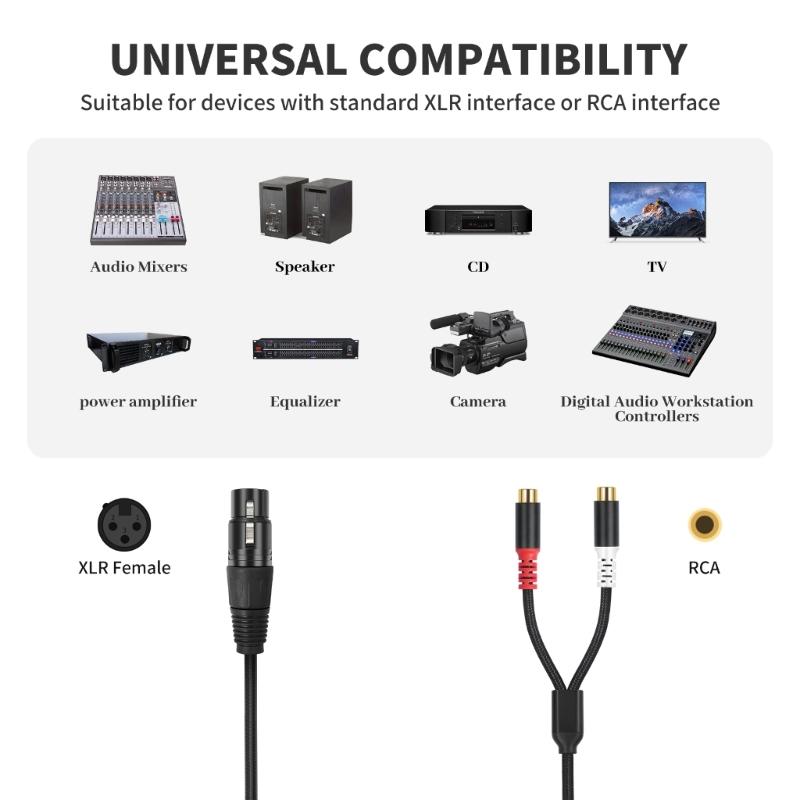 2RCA Male to XLR Female Splitter Patching Cord XLR to 2RCA Stereo Microphone Cord XLR to 2RCA Cable Equipment