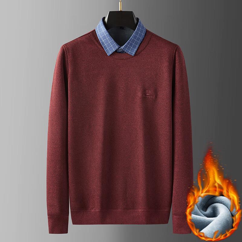 Men's Plus Size Fleece-Lined Faux Two-Piece Lapel Knit Shirt