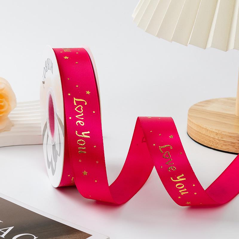 Gold-stamped Polyester Gift Ribbon Bow for Cakes & Floral Packaging