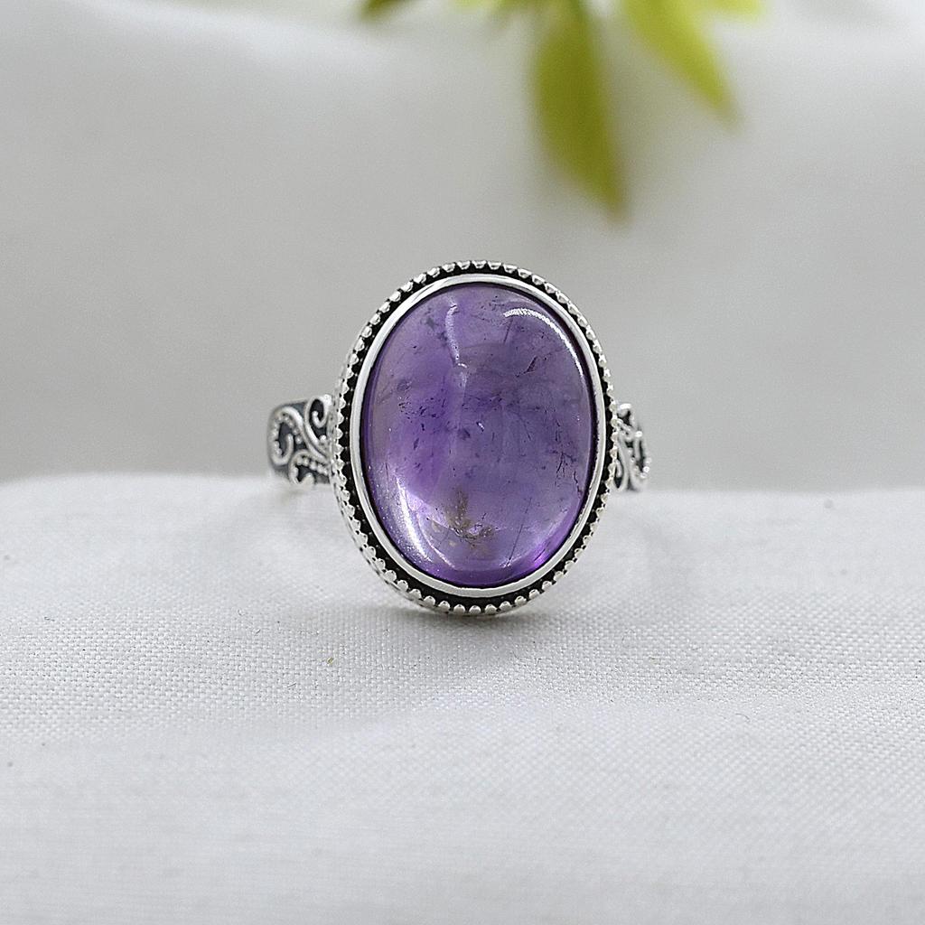 Amethyst Silver Ring, February Birthstone Jewelry, 925 Sterling Silver Handmade Jewelry, Unisex Ring Ar8949