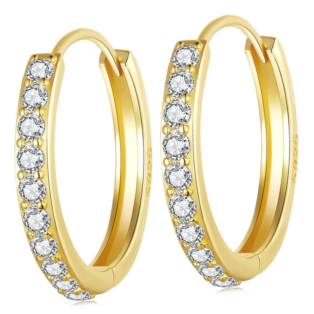 Gold-plated Classic Hoop Earrings with Crystals and Silver Clasps, Size L