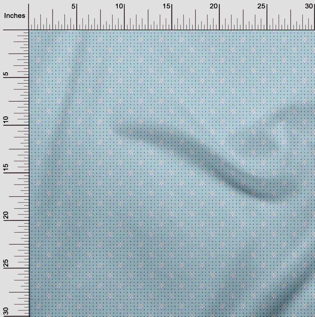 oneOone Cotton Flex Light Blue Fabric Rabbit Dress Material Fabric Print Fabric By The Yard 40 Inch