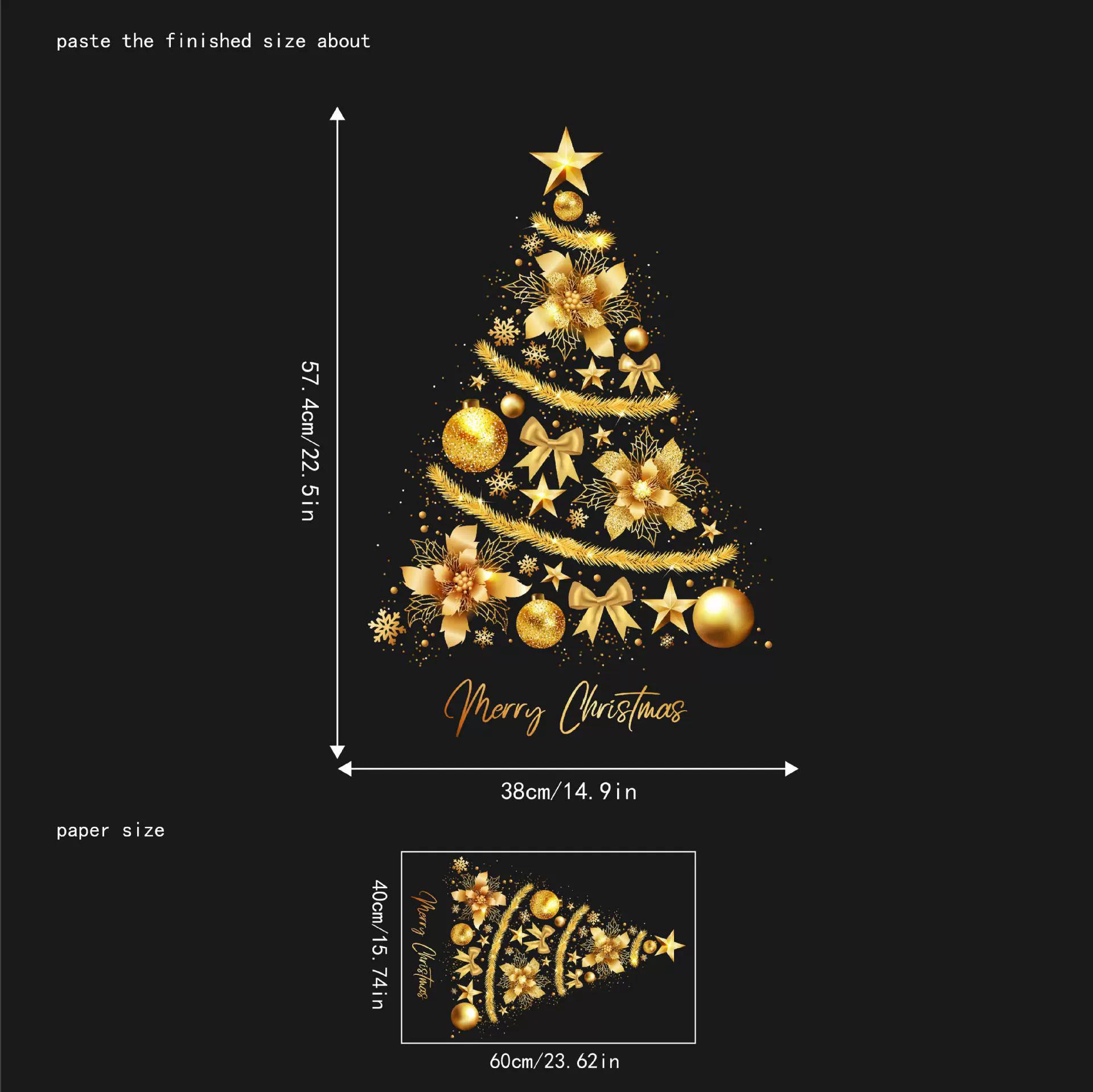 

2026 Christmas Ice Snow Pine Needles Gold Glass Sticker Shop Festival Decoration Electrostatic Window Double Sided 1pc
